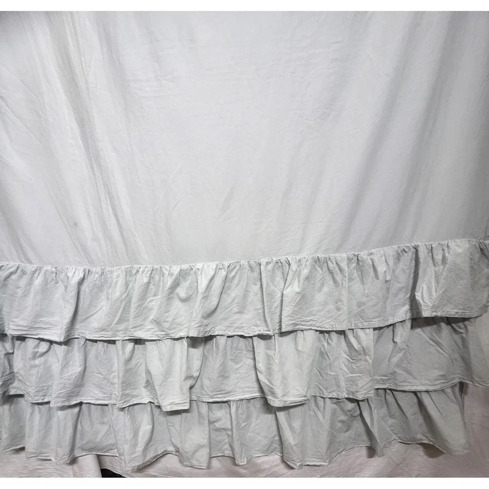 Pottery Barn Blue Gray Cotton Shower Curtain Tiered Ruffle Farmhouse Cottage